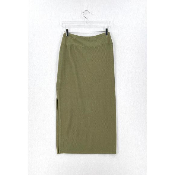 ENZA COSTA Open Knit Midi Skirt Women Medium Green High Rise Stretch Layering - Picture 6 of 16